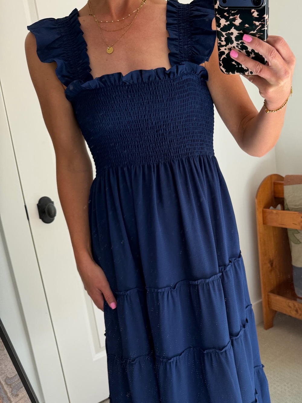 Hill House Navy Ellie Tiered Maxi Dress, Wrinkle Free Fabric! Excellent size M